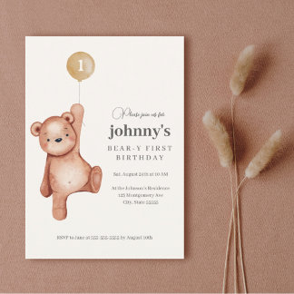 Teddy Bear First Birthday Party Einladung