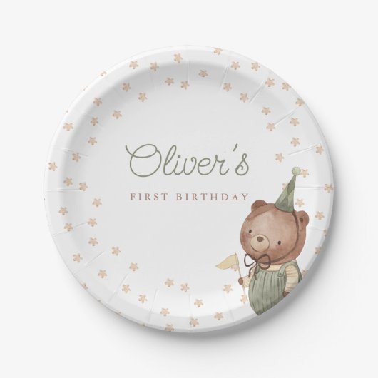 Teddy Bear First Birthday Party Pappteller (Vorderseite)