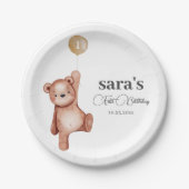 Teddy Bear First Birthday Party Pappteller (Vorderseite)