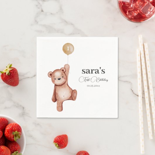 Teddy Bear First Birthday Party Serviette (Beispiel)