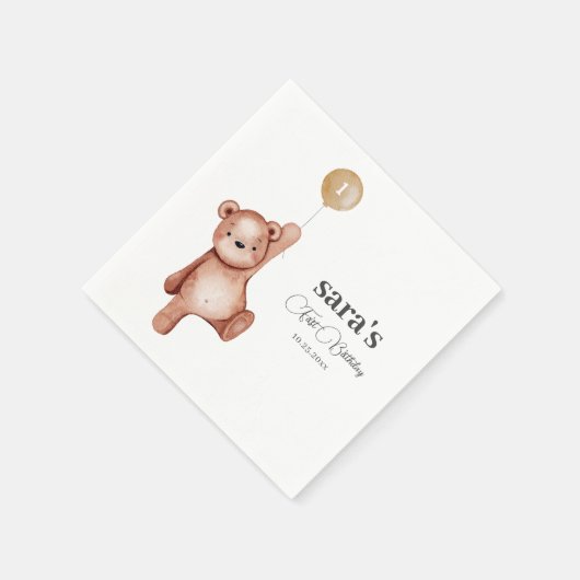 Teddy Bear First Birthday Party Serviette (Ecke)