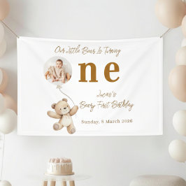 Teddy Bear First Birthday Photo   Banner