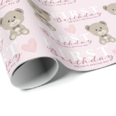 Teddy Bear FIRST Birthday Pink Themed Party Geschenkpapier (Rolleneckpunkt)
