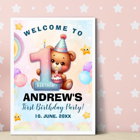 Teddy Bear First Birthday Poster | Nursery & Party