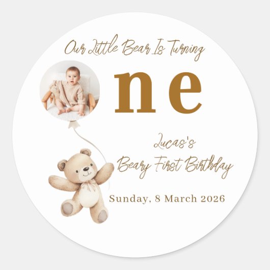 Teddy Bear First Birthday Stickers (Vorderseite)