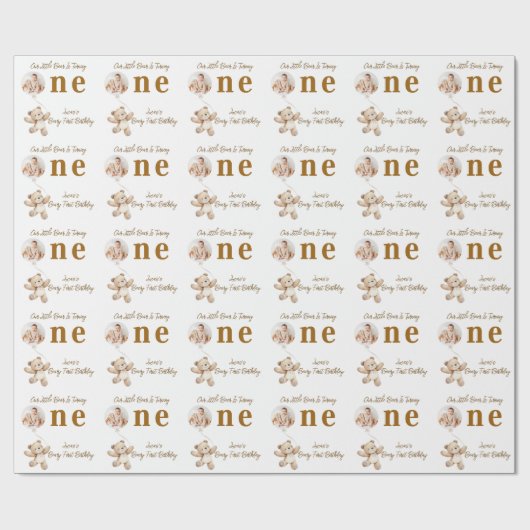 Teddy Bear First Birthday Wrapping Paper Geschenkpapier (Flach)