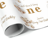 Teddy Bear First Birthday Wrapping Paper Geschenkpapier (Rolleneckpunkt)