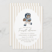 Teddy bear First Down Football First Birthday Einladung (Vorne/Hinten)