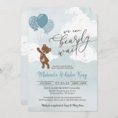 Teddy Bear Floating mit Balloons Boy Baby Shower Einladung (Vorne/Hinten)