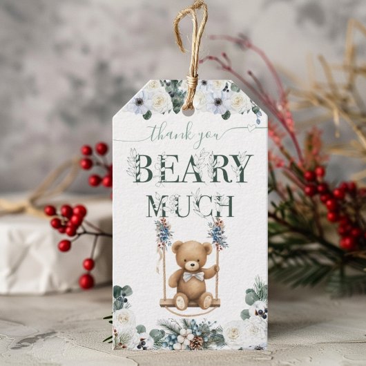 Teddy Bear Floral Sage Green Neutral Vielen Dank Geschenkanhänger