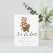 Teddy Bear Floral Save the Date Postkarte (Stehend Vorderseite)