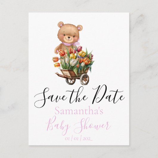 Teddy Bear Floral Save the Date Postkarte (Vorderseite)