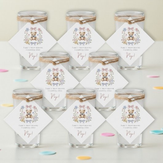 Teddy Bear Floral Wreath Baby Shower drinks Geschenkanhänger