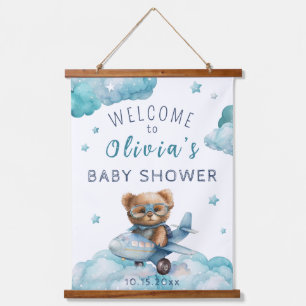 Teddy Bear Flugzeug Bearly Wait Baby Dusche Begrüß Wandteppich Mit Holzrahmen