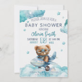 Teddy Bear Flugzeug Bearly Wait Baby Dusche Einladung (Vorderseite)