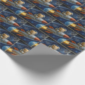 Teddy Bear Flying In a Rocket Ship Geschenkpapier (Ecke)