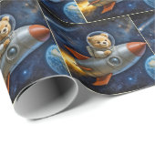 Teddy Bear Flying In a Rocket Ship Geschenkpapier (Rolleneckpunkt)