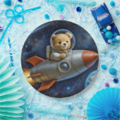 Teddy Bear Flying In a Rocket Ship Pappteller (Party)