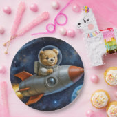 Teddy Bear Flying In a Rocket Ship Pappteller (Party)