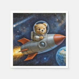 Teddy Bear Flying In a Rocket Ship Serviette