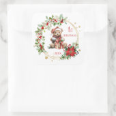 Teddy Bear Foliage Poinsettia Baby 1. Weihnachten Quadratischer Aufkleber (Tasche)