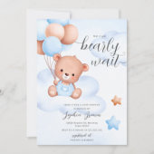 Teddy Bear & Foto Baby Boy Baby Shower Einladung (Vorderseite)