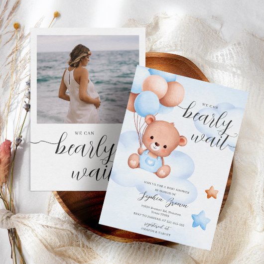 Teddy Bear & Foto Baby Boy Baby Shower Einladung