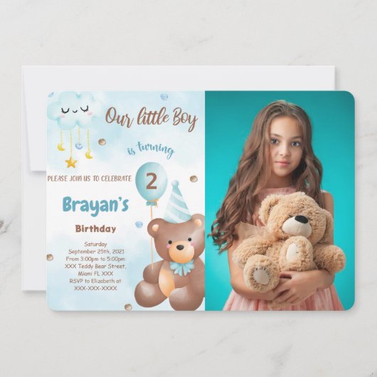 Teddy Bear Foto Einladung (Vorderseite)