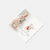 Teddy Bear Foto Overlay Berry Erster Geburtstag Serviette (Ecke)