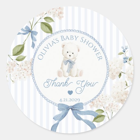 Teddy Bear French Nursery Baby shower Thank you Runder Aufkleber (Vorderseite)