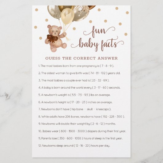 Teddy Bear Fun Baby Facts Baby Showspiel (Vorderseite)