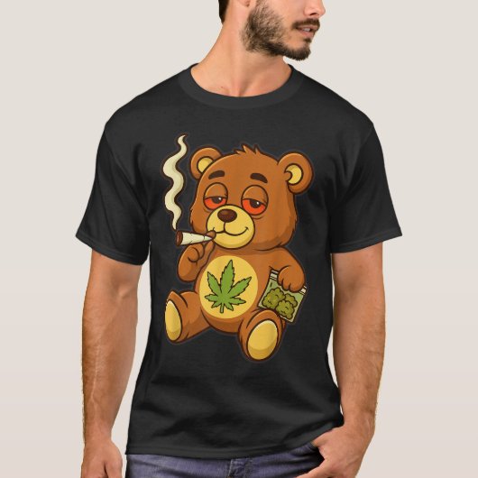 Teddy Bear Funny Wear Rauchen Bär mit Gelenk T-Shirt (Vorderseite)