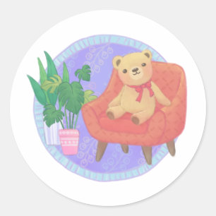 Teddy Bear & Furniture Illustration Runder Aufkleber