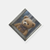 Teddy Bear Gazing Out of a Rainy Window Serviette (Ecke)