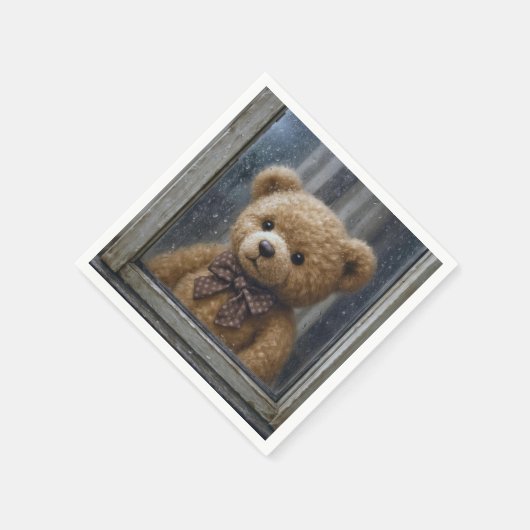 Teddy Bear Gazing Out of a Rainy Window Serviette (Ecke)