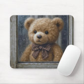 Teddy Bear Gazing Out of Rainy Window Mousepad (Mit Mouse)