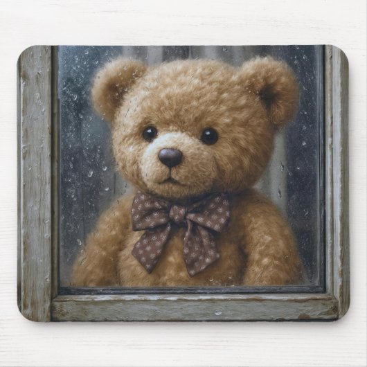 Teddy Bear Gazing Out of Rainy Window Mousepad (Vorne)