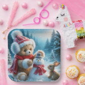 Teddy Bear Gebäude a Snowman Pappteller (Party)