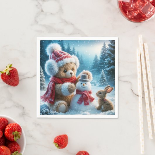 Teddy Bear Gebäude a Snowman Serviette (Beispiel)