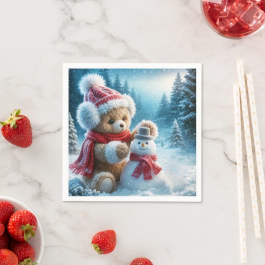 Teddy Bear Gebäude a Snowman Serviette (Beispiel)