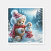 Teddy Bear Gebäude a Snowman Serviette (Vorderseite)
