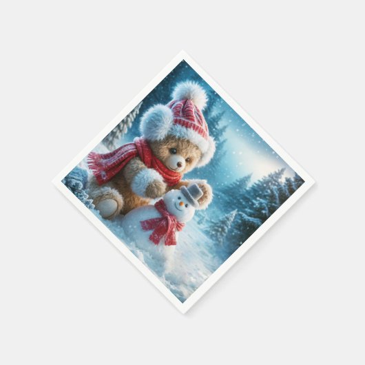 Teddy Bear Gebäude a Snowman Serviette (Ecke)