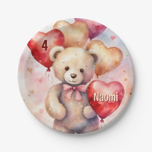 Teddy Bear Geburtstag Name & Alter hinzufügen Pappteller (Vorderseite)