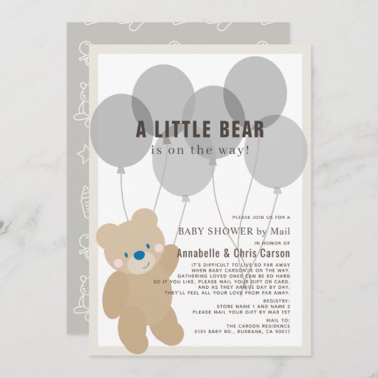 Teddy Bear Gender Neutral Baby Dusche by Mail Einladung (Vorne/Hinten)