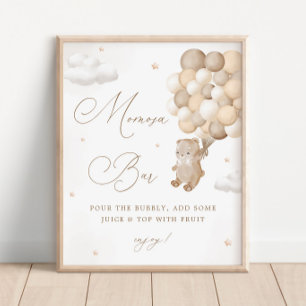 Teddy Bear Gender Neutral Baby Dusche Mimosa Bar Poster