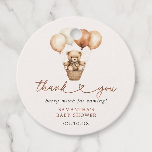 Teddy Bear Gender Neutral Baby Dusche Vielen Dank Geschenkanhänger (Vorderseite)