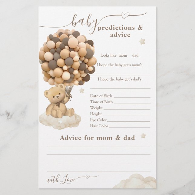 Teddy Bear Gender Neutral Baby Shower Game (Vorderseite)