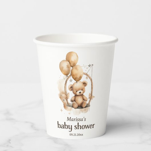 Teddy Bear Gender Neutral Baby Shower Paper Cup Pappbecher (Rückseite)