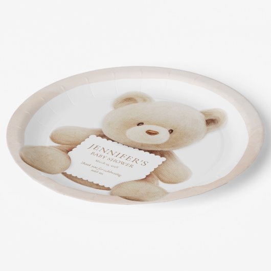 Teddy Bear Gender Neutral Baby Shower Paper Pappteller (Schrägansicht)