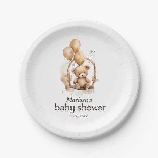 Teddy Bear Gender Neutral Baby Shower Paper Plate Pappteller (Vorderseite)